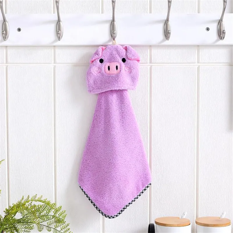 Полотенце для рук с изображением головы свиньи, мультяшное полотенце для детей, детское впитывающее полотенце из микрофибры, сухое полотенце для кухни и ванной, мягкое плюшевое полотенце для посуды - Цвет: Purple