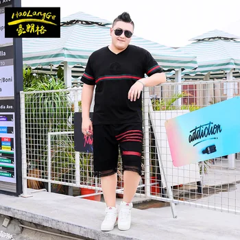 

Chao Male Fat Man Big Code Short Sleeve Shorts Suit Plus Fat Increase Code Loose Sports Leisure Two-piece Set