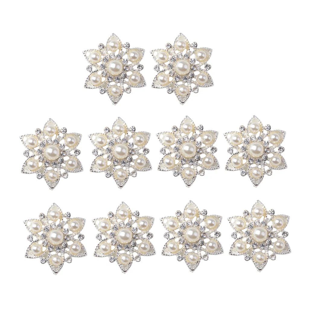 10 pieces Rhinestone Buttons Brooch Embellishment Set Faux Pearl Flatback Button Crystal Wedding Brooch Bouquet