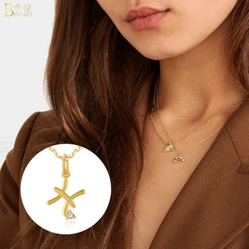 

BOAKO 925 Sterling Silver Creativity Necklace Jewelry Female Twelve Constellation Retro Zodiac English Letter Alphabet Necklaces