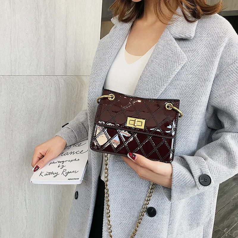 

Square Sling Bag Women's 2019 Autumn And Winter New Style Fashion Korean-style Versatile Shoulder Bag Chain Patent Leather Fashi