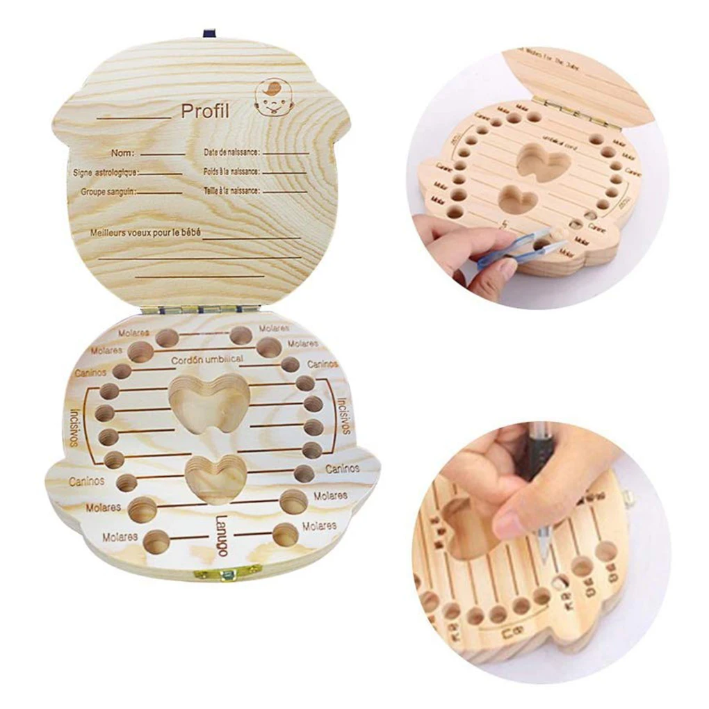 Special Price Tooth-Storage-Box Baby Souvenir Teeth-Container Wooden Birthday-Gift Newborn Spanish/french 0BJkj0Jj0