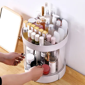 

Makeup Organizer Box Large double-open round rack dresser transparent lipstick rack rotating cosmetic jewelry grid