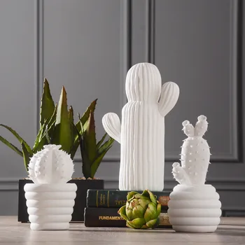 

Nordic Ceramic Cactus Miniature Figurines Minimalist Home Wedding Party Decoration Accessories Office Wine Cabinet Display Craft