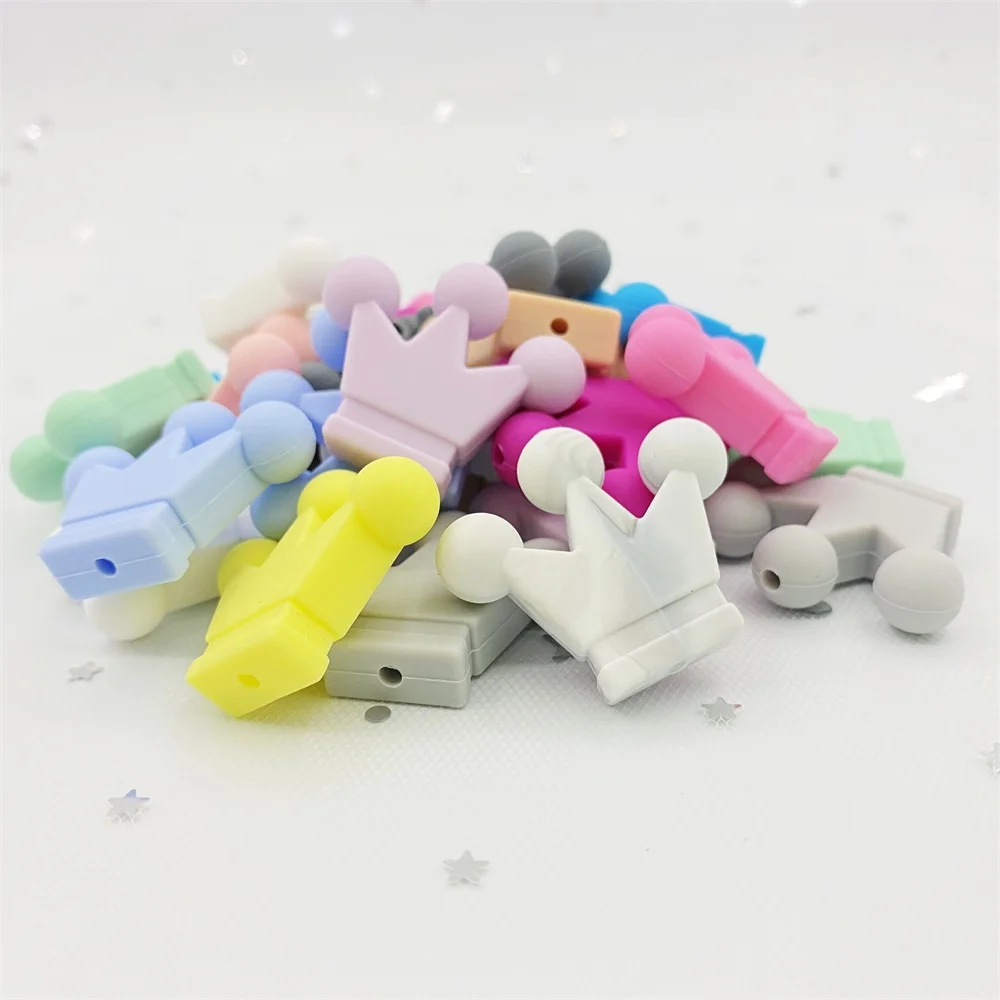 20Pcs 크라운 실리콘 구슬 Teething 장난감 음식 학년 실리콘 DIY Pacifier 체인 펜던트 액세서리 Babi teether kids toy