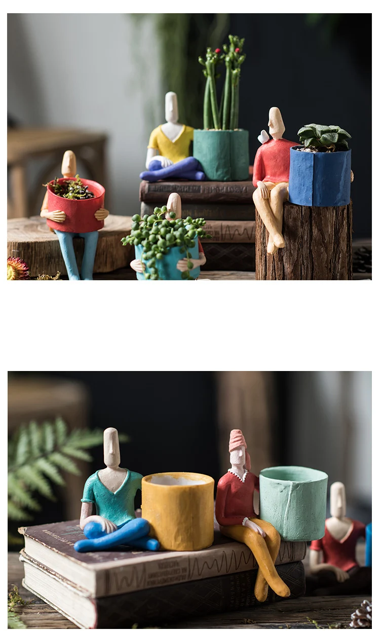 Креативный абстрактный мультяшный персонаж керамический цветочный горшок сад художественное оформление зеленые декоративные растения домашнее настольное украшение