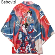 Bebovisi, японский стиль, уличная мужская одежда с принтом Ukiyo-e, кимоно, кардиган, халат для женщин, кимоно хаори, японская традиционная одежда