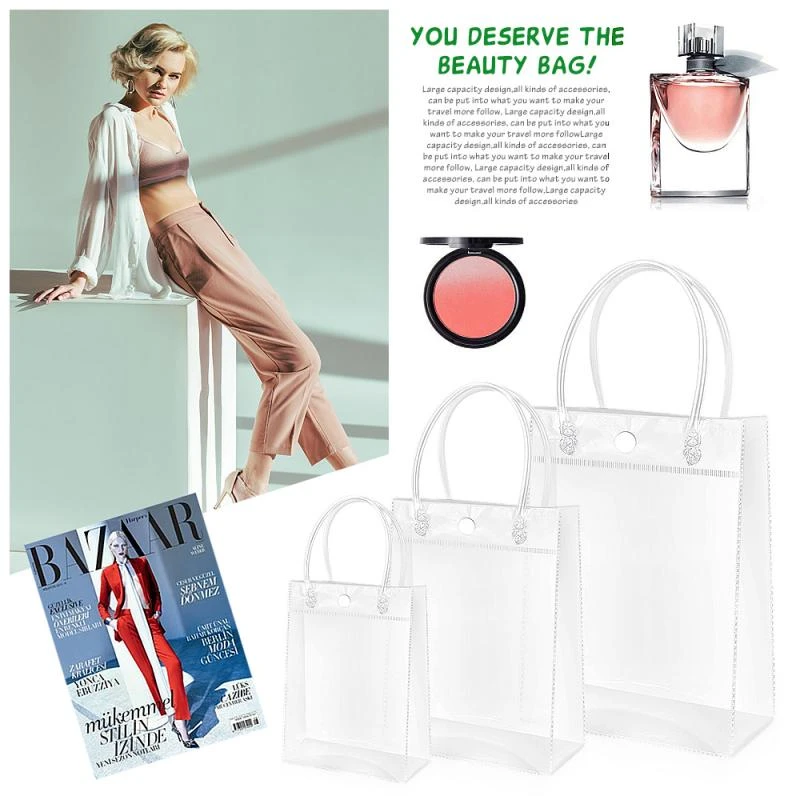1pc Transparent Pvc Handbag Christmas Gift Packaging Bags With Handles Shopping Travel Clear Tote Jelly Bag Shoulder Makeup Bags Gift Bags Wrapping Supplies Aliexpress