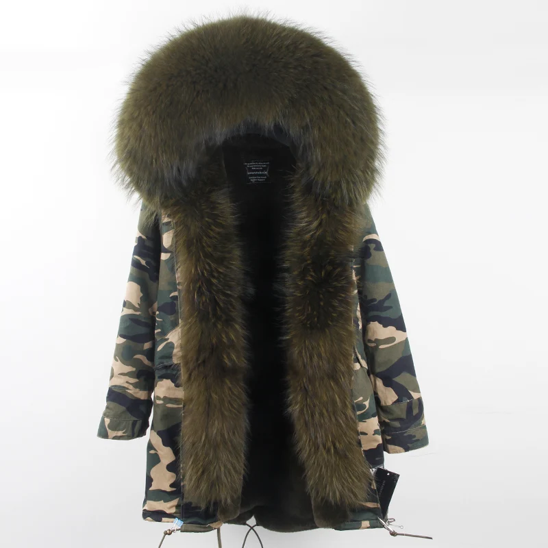 Camo green B Европа Новые женские парки Mujer пальто зима супер Съемная натуральная шерсть енота Входная защита мех теплое пальто куртки - Цвет: Camo green B