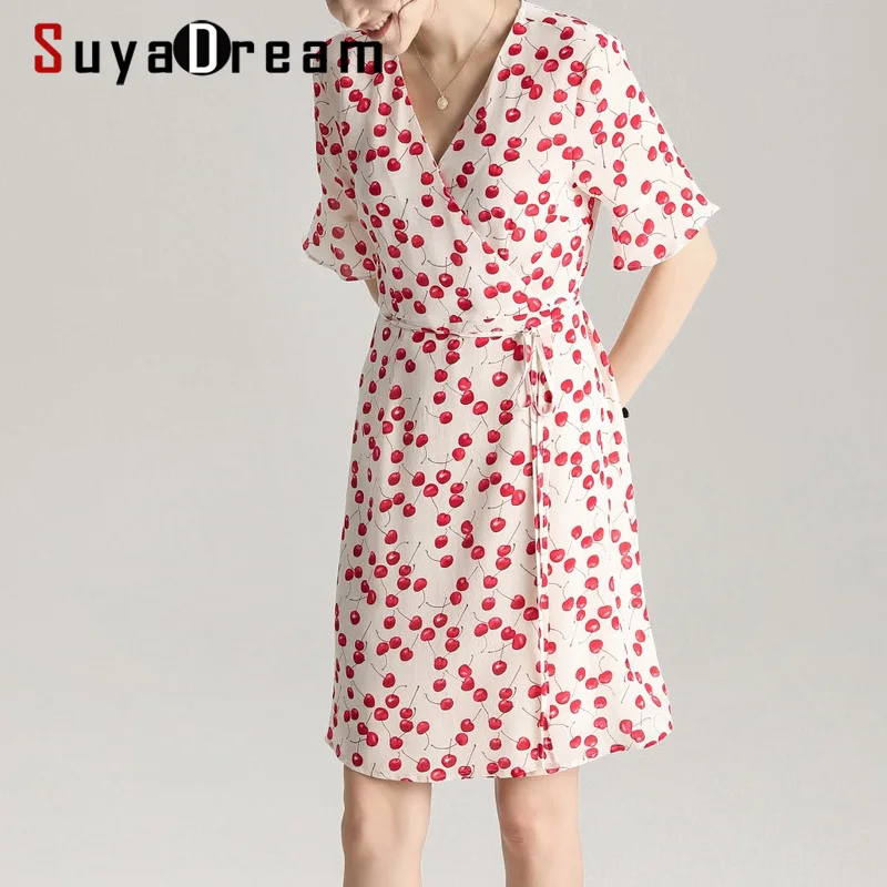 Платье SuyaDream женское с принтом мини-платье из 100% шелка коротким рукавом и