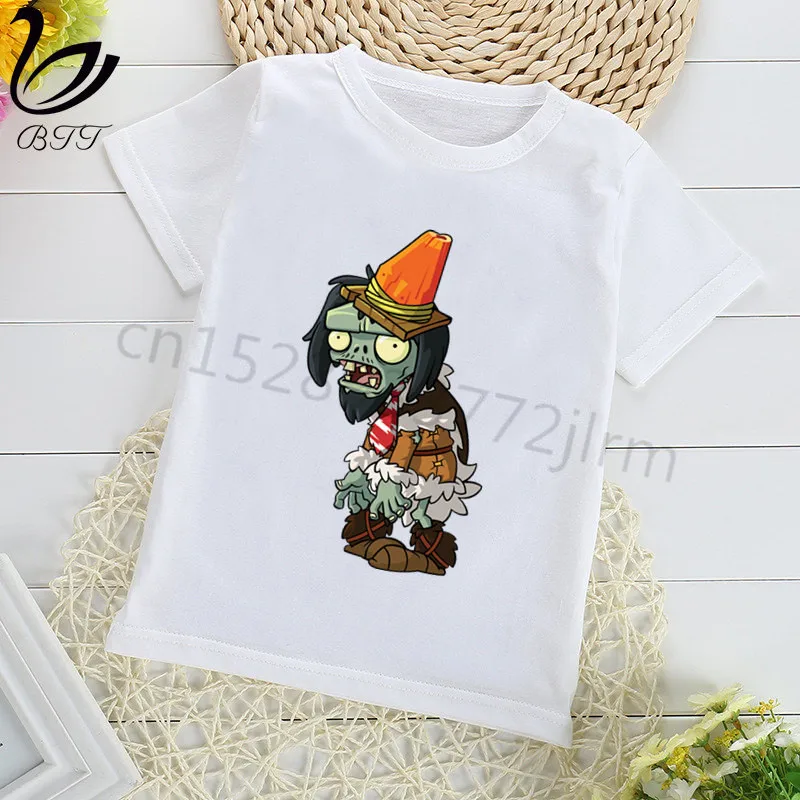 Новое поступление, детская одежда, футболка с принтом «растения зомби» для мальчиков, детская одежда с принтом «растения зомби», топы для девочек, футболка для мальчиков - Цвет: WhiteC