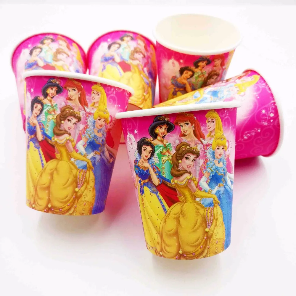 cups 10pcs Дисней Принцесса День рождения украшения принадлежности дети посуда для девочек скатерть Cakecup попкорн коробка баннер вечерние сувениры - Цвет: cups 10pcs