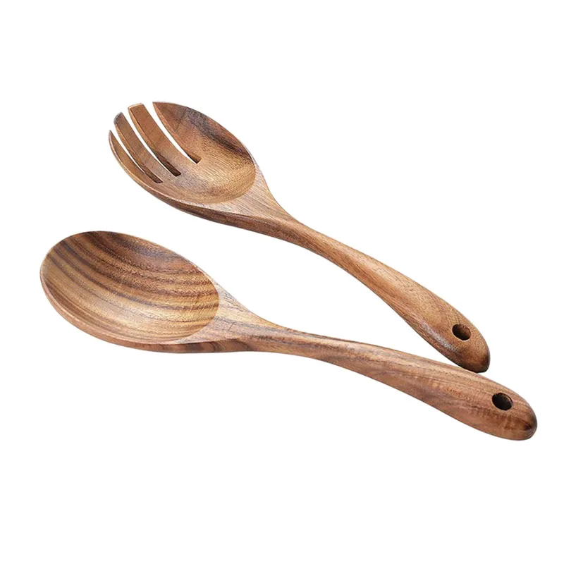 Super sell-Wood Acacia Salad Servers for Nonstick Cookware Kitchen Wooden Baking Salad Making Server,2 Pieces