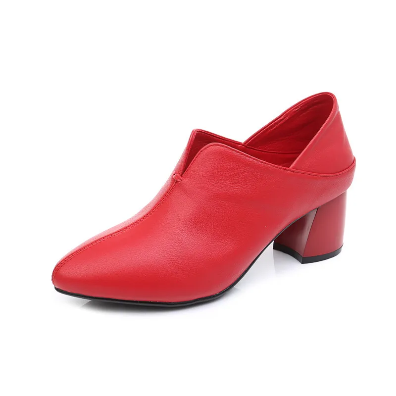 Genuine Leather Thick Heels Deep Mouth Single Shoes Women New Spring And Autumn new Lady's Shoes Cowhide High Heels