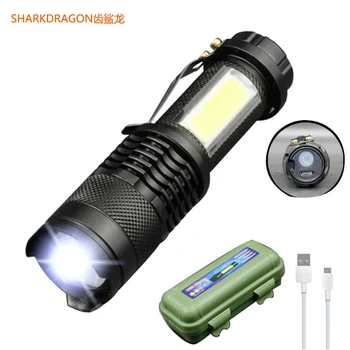 

Mini Portable LED Flashlight XPE+COB work light ZOOM Torch USB Charge +1* Built in 14500 Battery