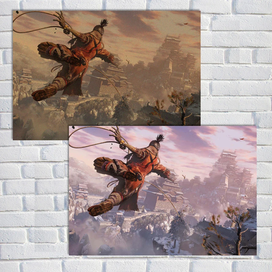 Sekiro Shadows Die Twice плакат видео игра Аниме японское Искусство Плакат белая крафт-бумага настенные картины плакаты и принты QT638 - Цвет: Темно-серый