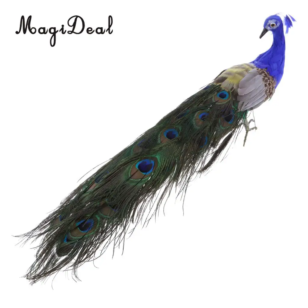 MagiDeal long tail beautiful feathered artificial peacock bird model large 50cm peacock handicraft prop home garden decoration
