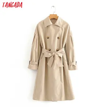 

Tangada women Korean style long trench coat with slash 2020 long sleeve office ladies work wear tops high quality 3A60