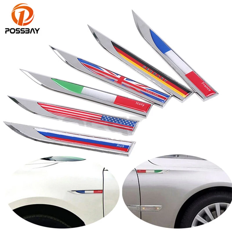POSSBAY A Pair Car Side Fender Skirts Knife Badges Emblem England Italy American Germany France Russian Canada Flap Stickers