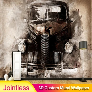 

Jointless Custom 3D Mural wallpaper ink European style nostalgic retro tattered car classicbakdrop wall Living Room
