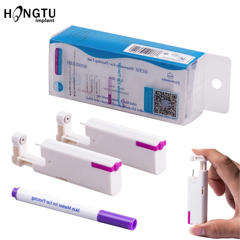

2PC Unisex Disposable Ear Piercing Gun Tools Kit Medical Steel Ear Stud Tools Presented Alcohol Prep Pad And Marker Pen For Kids