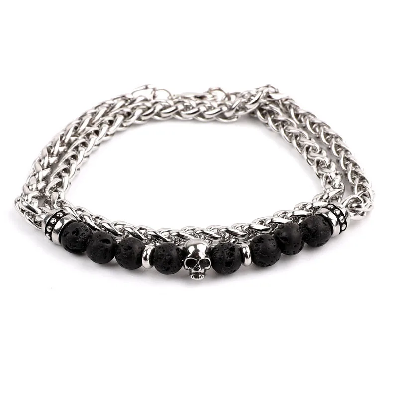2020 New Design Men Bracelet Stainless Steel Chain Skull Natural Stone Bracelet Men Jewelry Gift - Image 2