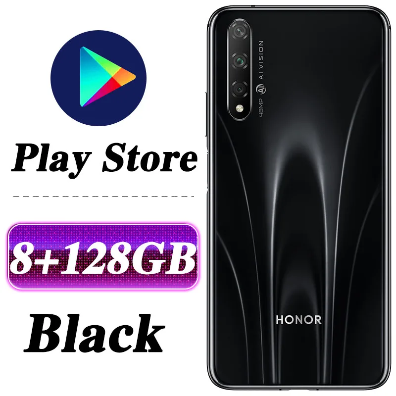 8G 128G black Honor 20 S мобильный телефон honor 20 S 6,26 дюймов Восьмиядерный Android 9,0 отпечаток пальца ID GPU Turbo 3,0 Google play 20 Вт Быстрая зарядка - Цвет: 8G 128G black
