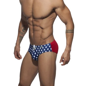 

Men Fashion Five-pointed Star Printed Swimming Trunks Low Waist Drawstring Briefs