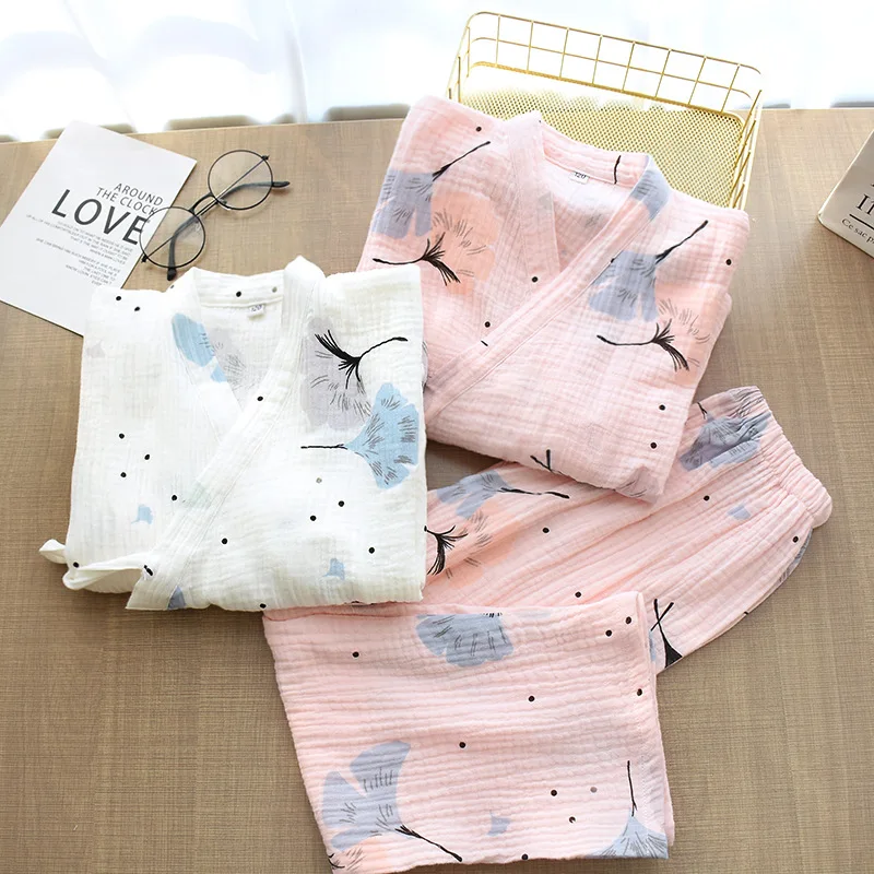 

Japanese Children's Pajamas Cotton Gauze Boys And Girls Kimono Cardigan Trousers Spring Summer Kimono Sweet Home Service Set