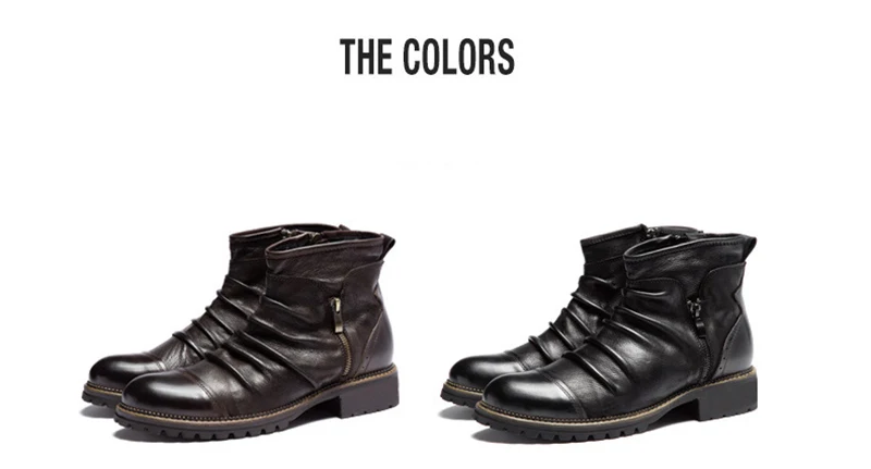 Merkmak New Autumn Men Leather Boots Fashion Retro Zipper Ankle Booties Breathable Big Size Male Motorcycle Boots Party Shoes