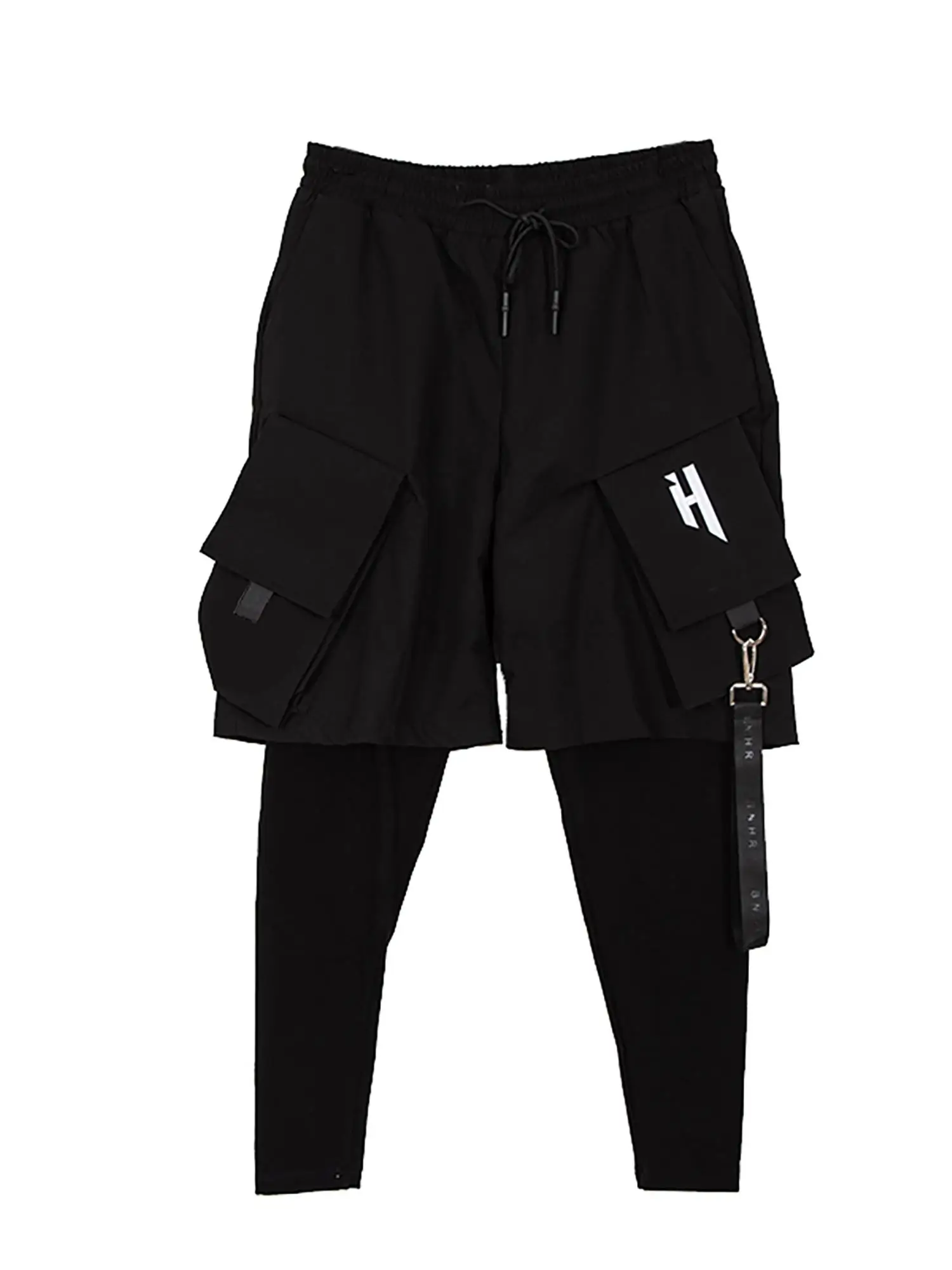 Mens Multi Pockets With Straps Cargo Techwear Joggering Pants Black