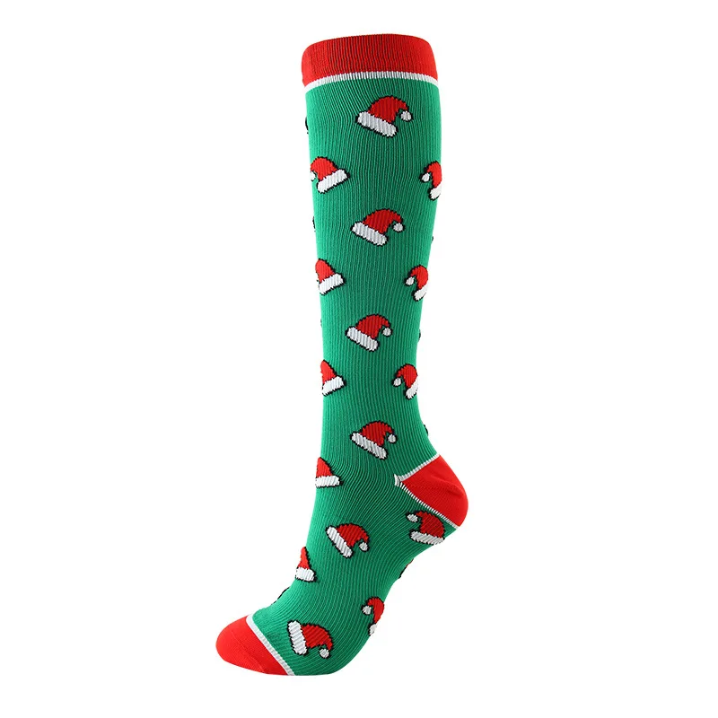 Новые Компрессионные носки унисекс рождественские чулки до колена большого размера плюс забавные эластичные мужские вечерние чулки с изображением теленка - Цвет: Hats