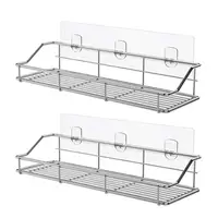 304 Stainless Steel Kitchen Bathroom Toilet Shelf Wall Mount Shower Adhesive Pad No Drill Organizer Shampoo Holder Rack 1