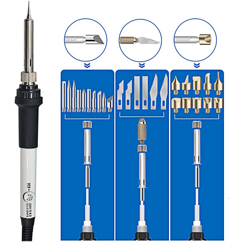 

60W Soldering Iron Tip Wood Engraveing Pen 42pcs Burning Kit Pyrography Welding Embossing Mini Electrocautery Burner Tool