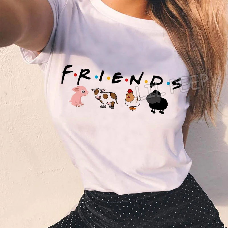 

New Arrival Friends Not Food Print Graphic Tees Women Casual Short Sleeves T Shirt Kawaii Vintage Streetwear Summer Funny Tops
