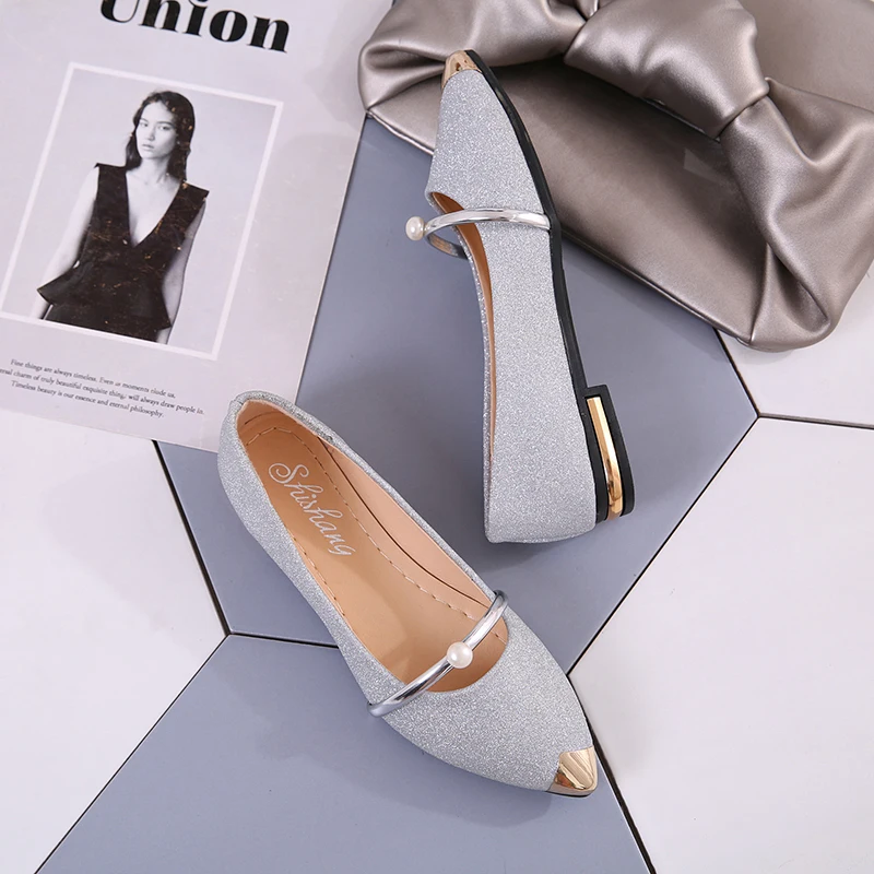 Женская обувь; сезон весна; Новинка года; изящные тонкие туфли с закрытым носком и жемчугом; 100 туфли на плоской подошве; Корейская версия; 100; женская обувь на плоской подошве