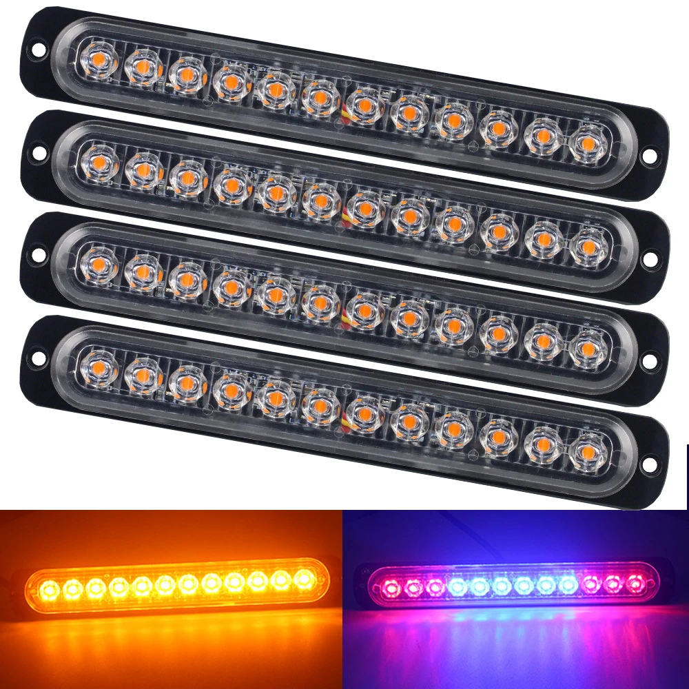 

4pcs Emergency Strobe Led Light Warning Side Marker Blinking Amber LED Light Bar Police Flash Good 12/24V Light for Car Vehicles