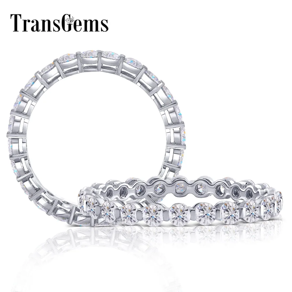 Transgems 10K белое золото Муассанит Обручение кольца для Для женщин 2,2mm F Цвет Moisssanite обручальное кольцо для Для женщин