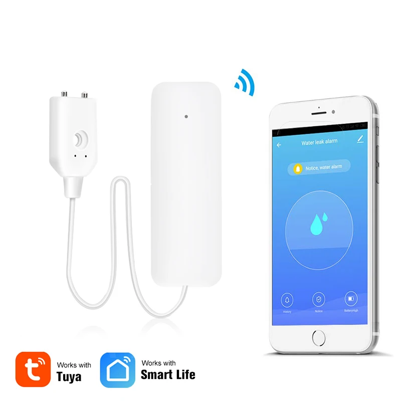 Tuya Smartlife-Detector de fugas de agua con WiFi, aplicación remota, Sensor de alarma inalámbrico, Detector de nivel de agua