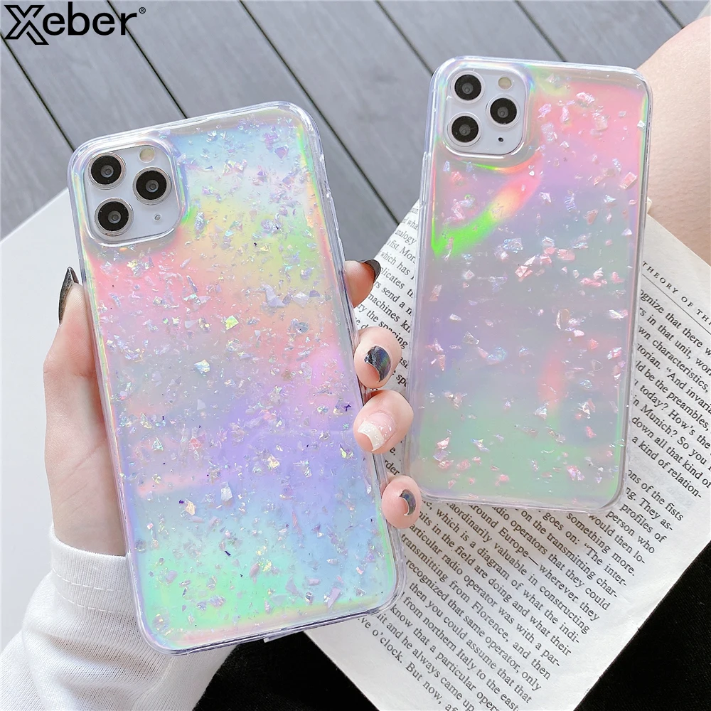 Glitter Laser Colorful Phone Case For iPhone 11 Pro Max XR XS 7 8 6 6S Plus X SE 2 Conch Shell Foil Sequins Clear Soft Cover | Мобильные