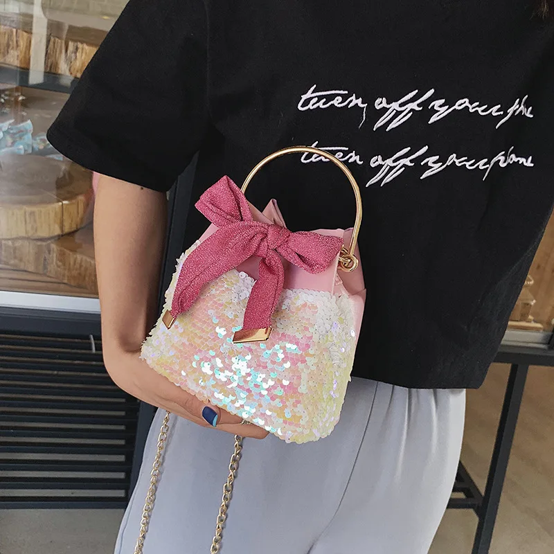 

2020 New Woman Messenger Bags Handmade Korean Version of Fashion Sequins Mini Chain Bucket Bag wild Shoulder Bags Lady bags