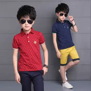 

Baby Big Boys Kids Polo Shirt Tops 2020 Fashion Dots Boy Summer Clothing Set T Shirt+Pants Children Boys Clothes Sets 3-15 yrs