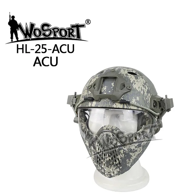 Военный шлем для страйкбола, тактический шлем для всего лица с маской, для охоты, для стрельбы, для защиты головы, армейский страйкбол, пейнтбол, Быстрый Шлем - Цвет: acu