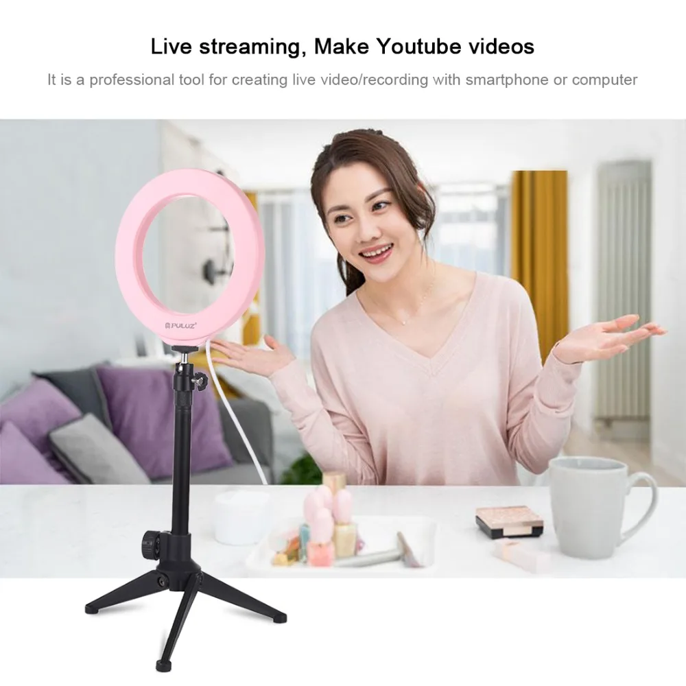 PULUZ 4.76.210.2 inch Dimmable SMD LED Selfie Ring Light Photography Blogger Vlogging Youtube Video Light&Cold Shoe Ball Head (9)