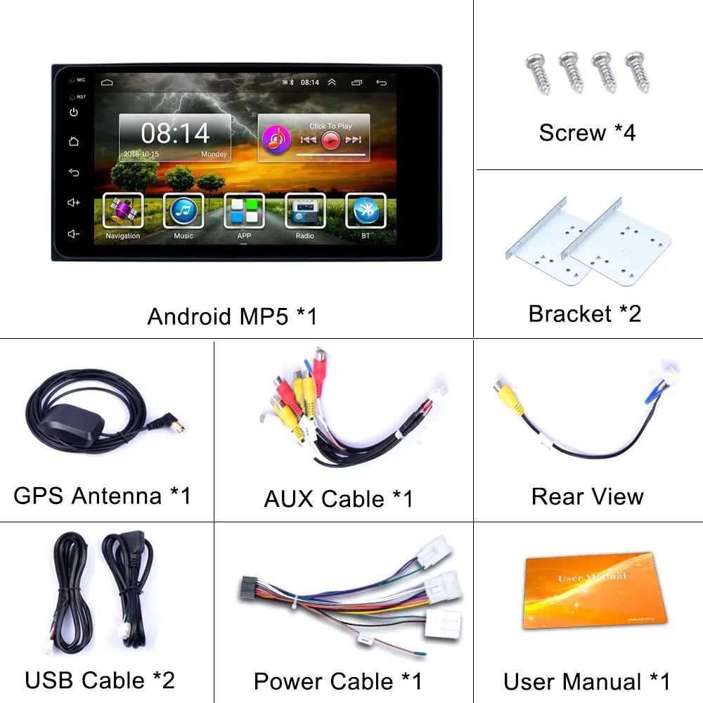 Podofo Android 8,1 2Din автомобильный с радио, gps, wifi автомобильный аудио стерео 7 ''Автомобильный мультимедийный плеер 1+ 16 G Bluetooth 4,0 задний USB для toyota