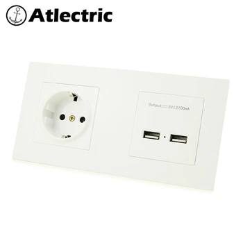 

Atlectric Dual USB Charging Port EU Standard Plug Double Socket Power Wall Socket Plastic Panel Electrical Outlet