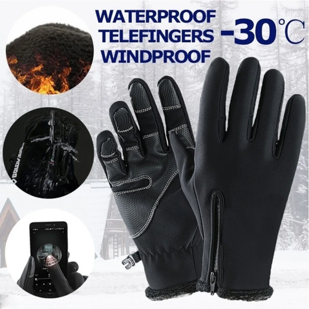 

2019 HOT! Unisex Winter Thermal Outdoor Sports Waterproof Windproof Touchscreen Leather full fingers Glove keep warm Gloves