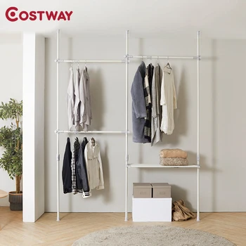 

COSTWAY Clothes Hanger Coat Rack Floor Hanger Storage Wardrobe Clothing Drying Racks porte manteau kledingrek perchero de pie