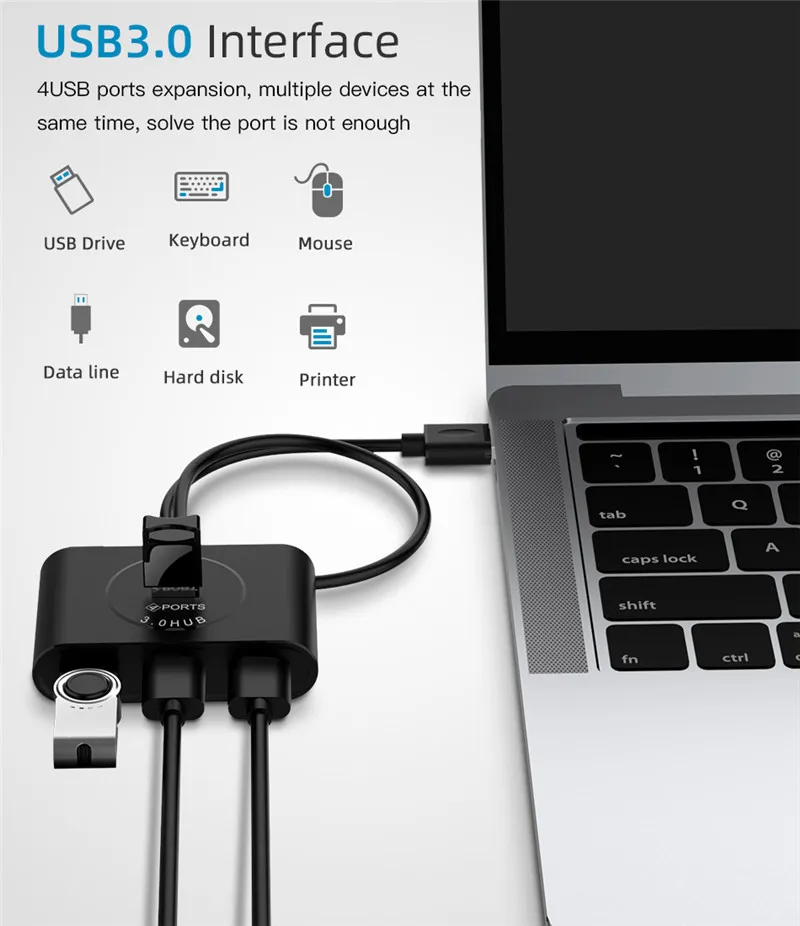50 см высокоскоростной 4 порта USB 3,0 концентратор с блоком питания USB3.0 сплиттер OTG адаптер для iMac НОУТБУК настольные компьютерные аксессуары