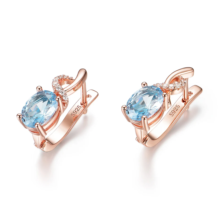 Kuololit 585 Rose Gold Topaz Gemstone Luxury Clip Earrings for Women Genuine 925 Sterling Silver Emerald London Blue Morganite - Image 4